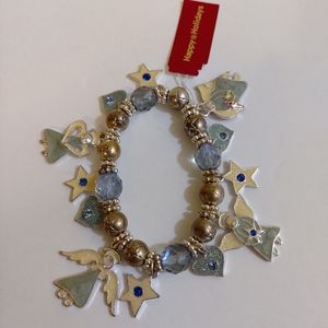 NEW Silver Tone Angels  Stars  Hearts Charm Bracelet  Holiday